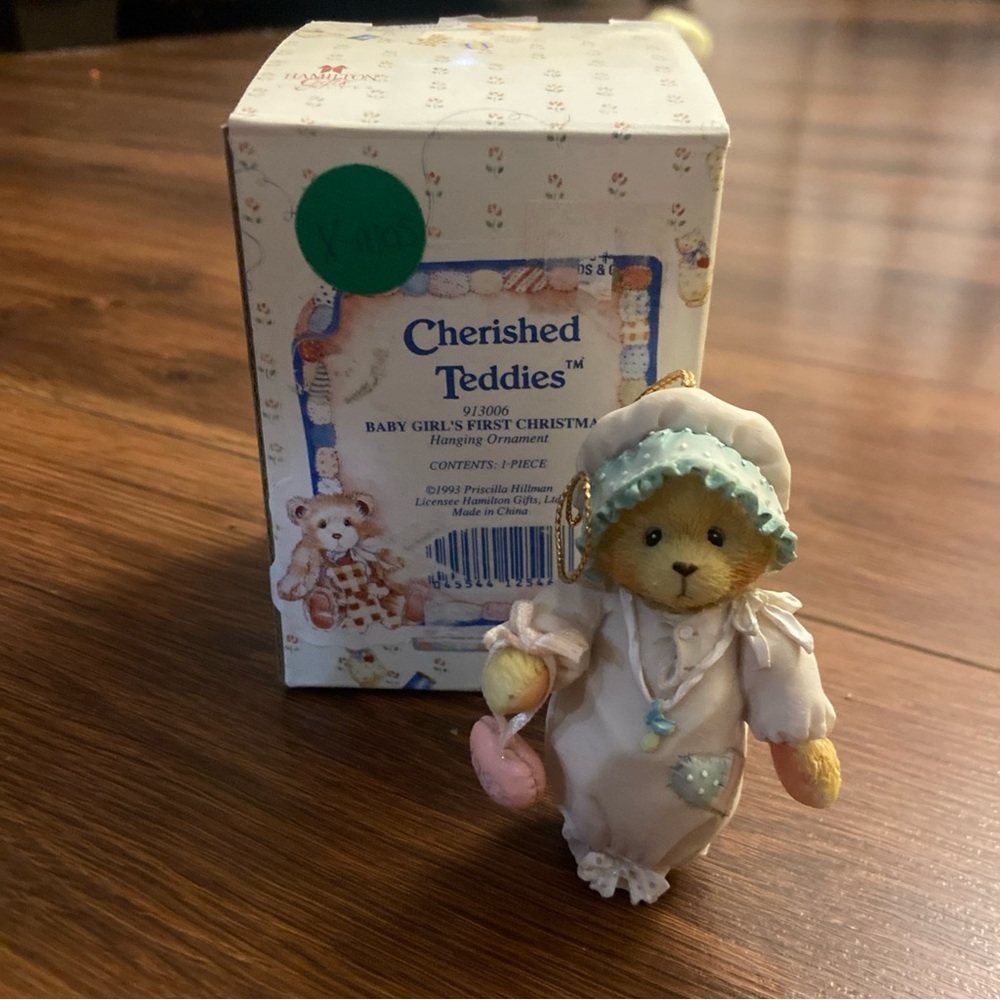 NIB Cherished Teddies 1993 Baby Girl’s first Christmas hanging ornament